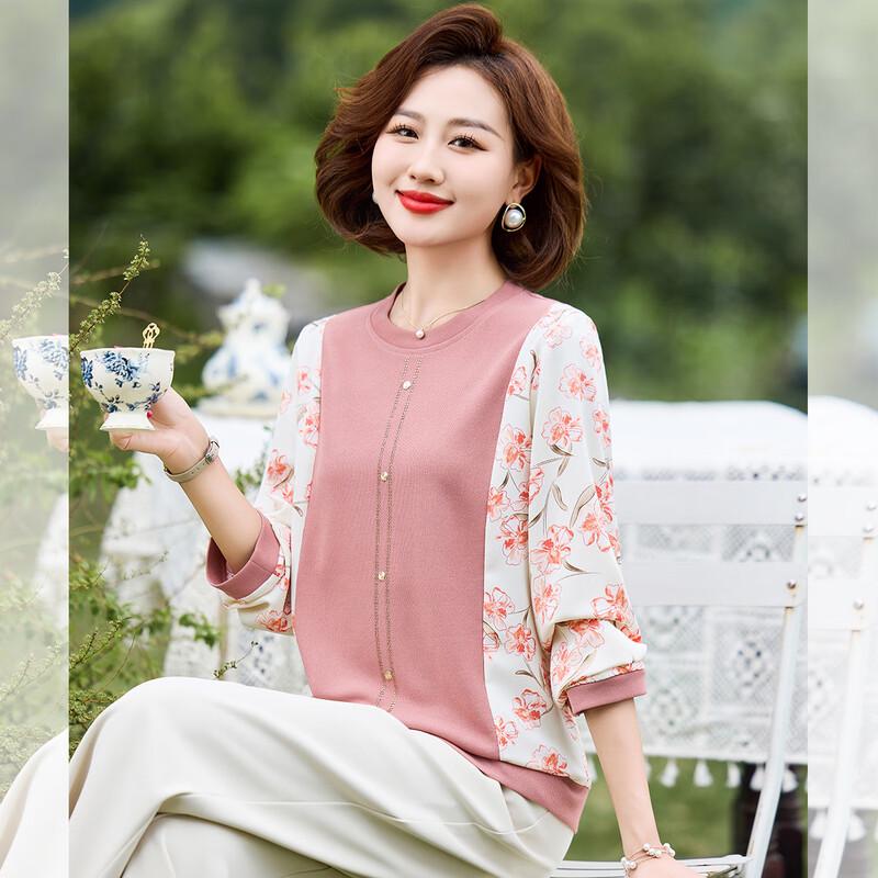 Casual Spliced Long-Sleeve Knit Top for Mid-Aged Women