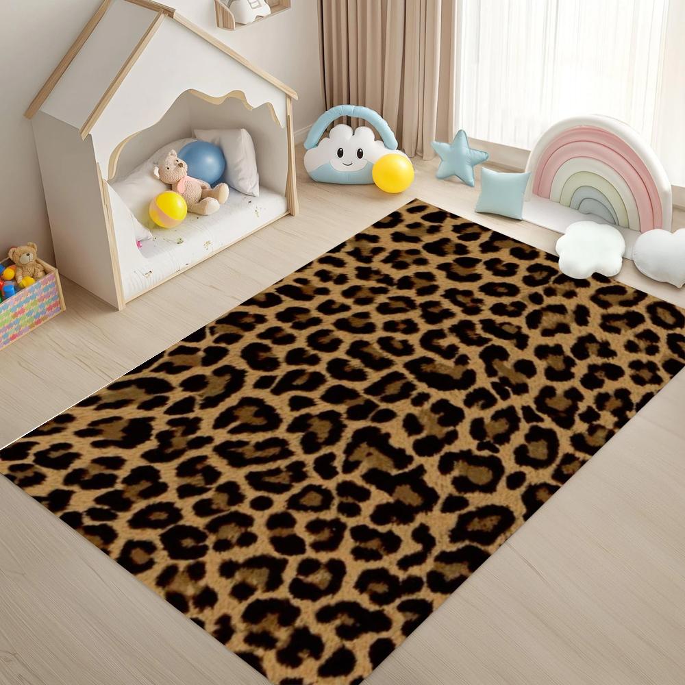 Classic Leopard Print Carpet Mat Rug - Black White Brown Animal Pattern Home Decoration for Living Room Bedroom Bedroom Decor