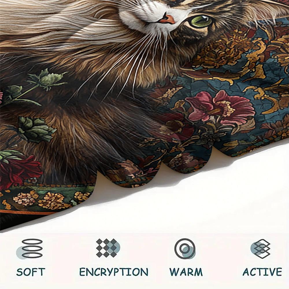 Tabby Cat Print Flannel Blanket, High quality Comfortable for All Seasons, Home Decor, Warmth and Comfort, Perfect for Christmas Gifts