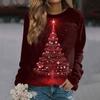 Women's Fashion Casual Long Sleeve Christmas Printed  Neck Sweatshirt Top