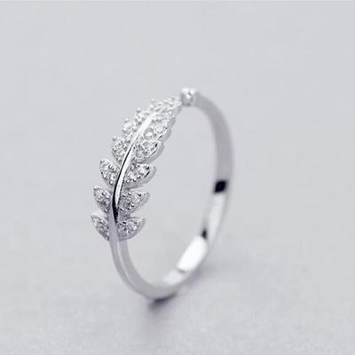 Nová móda Exquisite 925 Sterling Silver Šperky Temperament Listy Otevírací kroužky větve R019