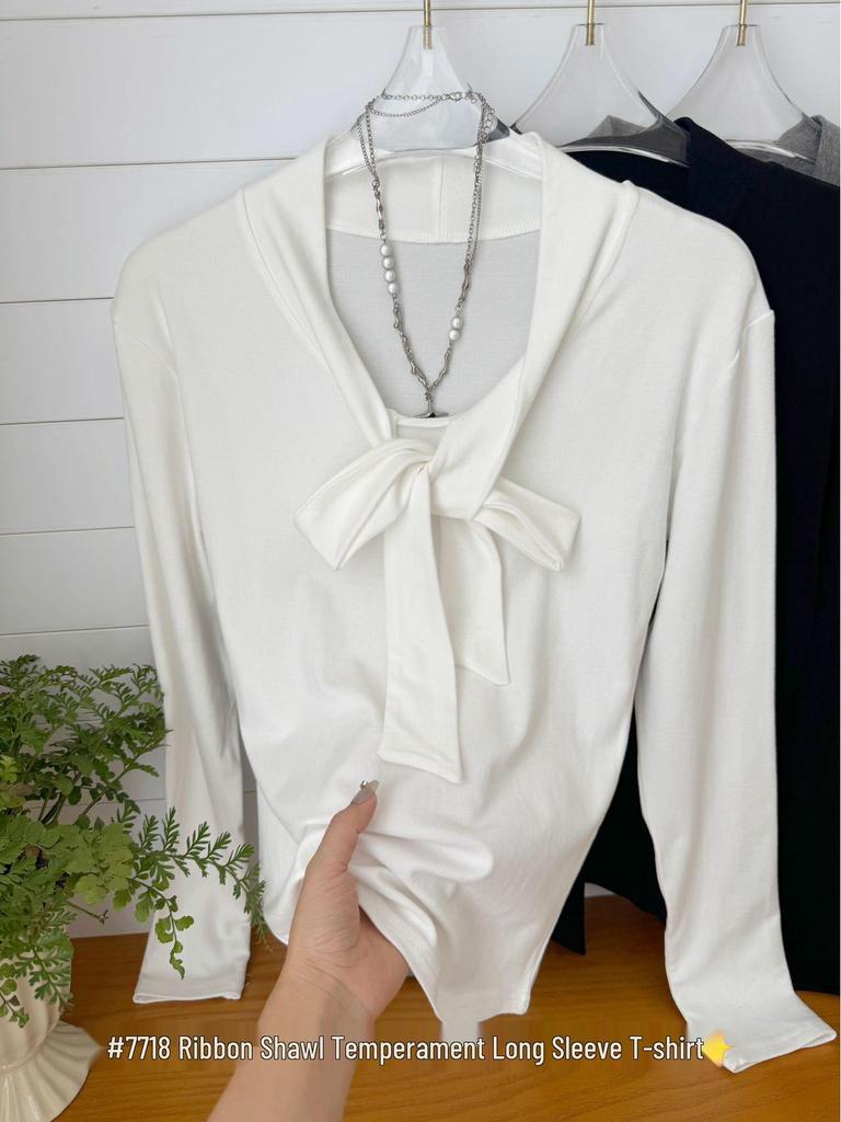 Women's Urban Style V-Neck Long Sleeve Slimming Shirt with Shawl Decoration for Early Autumn