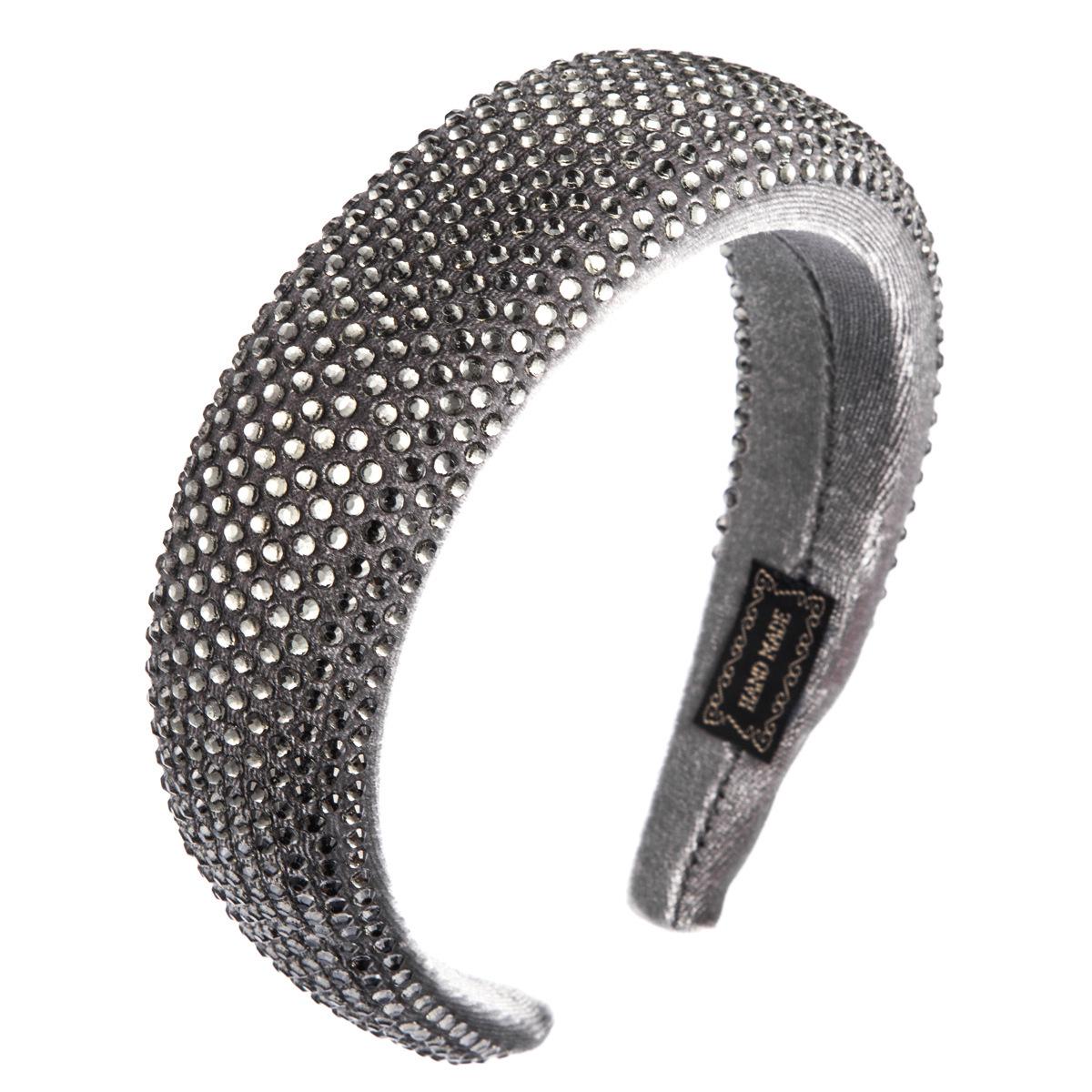 Золотая бархатная повязка на голову со стразами: Женский широкополый мягкий тканевый аксессуар для волос серый