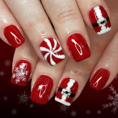 ABS Weihnachten Falsche Nägel 24 Stück Santa Schneeflocke Glitzer Design Feiertagsparty Press-On Nägel Für DIY Maniküre Komfortables Tragen