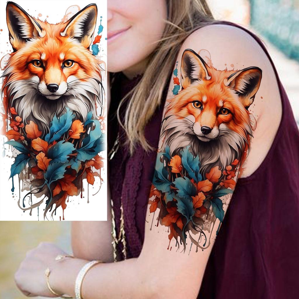 1 list Unikátní Akvarelový Lev Tygr Zvířata Dočasné Tetování Dlouhotrvající Vodotěsný Liška Sova Falešná Tetovací Nálepka Body Art Tetování