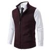 Men's Autumn/Winter Fleece-Lined Knit Sweater Vest with Stand Collar