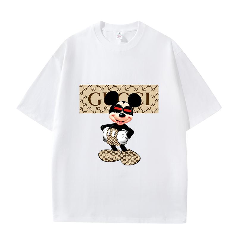 D06-115 MINISO 2026 Summer Luxury Mickey Mouse Monogram Men Women 100% Cotton T-Shirt Casual Short Sleeve O-Neck Top