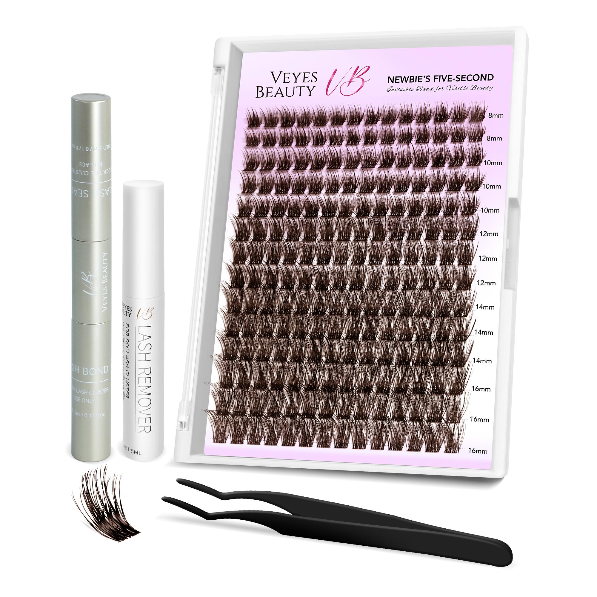 Veyesbeauty Dreamy Lashes Technologie de positionnement 3D Sensation de légèreté Édition d'entraînement Newbie Plus 196 bouquets 8-16mm Lash Kit marron