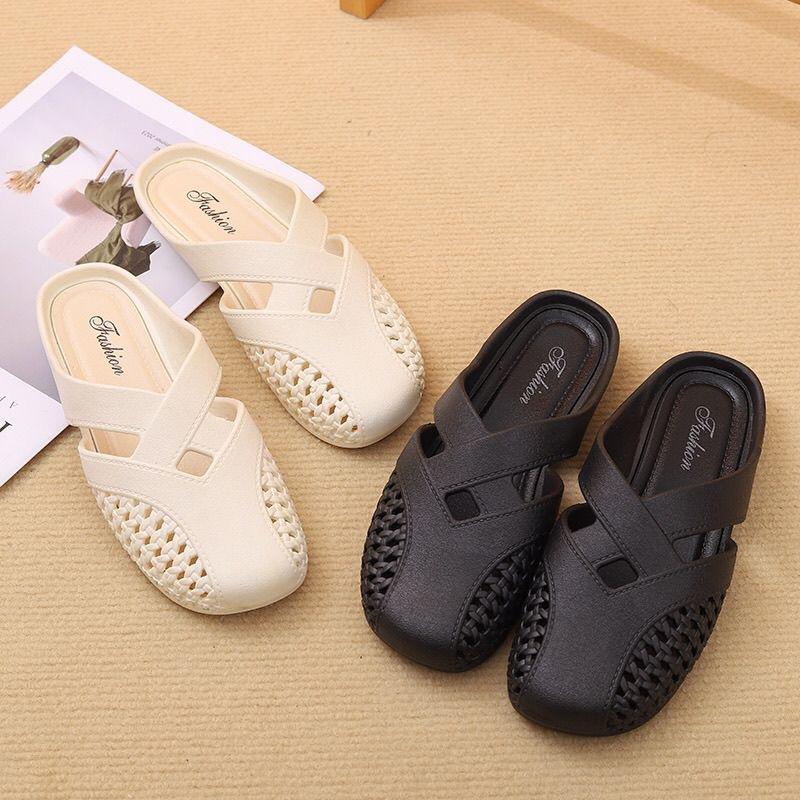 Baotou half slippers women's summer outer wear 2025 new flat-bottomed one-pedal half-support single shoes soft-soled French cool slippers