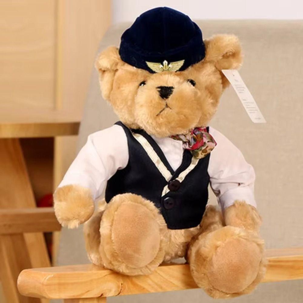 Plushie Dolls Pilot Bear Plush Toy Bedroom Decor Flight Attendant Doll  Baby Toddlers