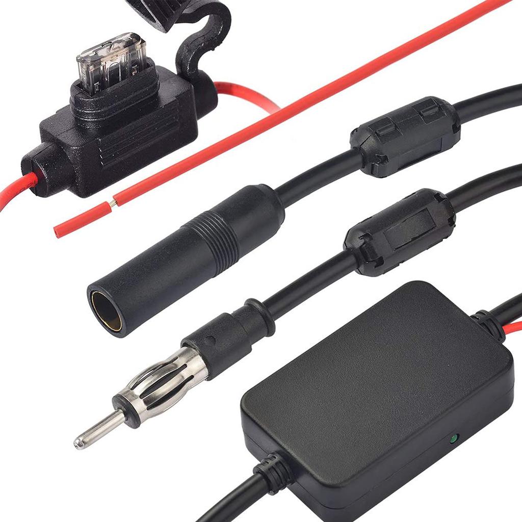 BINGFU Car FM Radio Antenna Signal Amplifier Powerful Booster Antenna Radio Booster Aerial Signal Booster Car DIN Plug Adapter