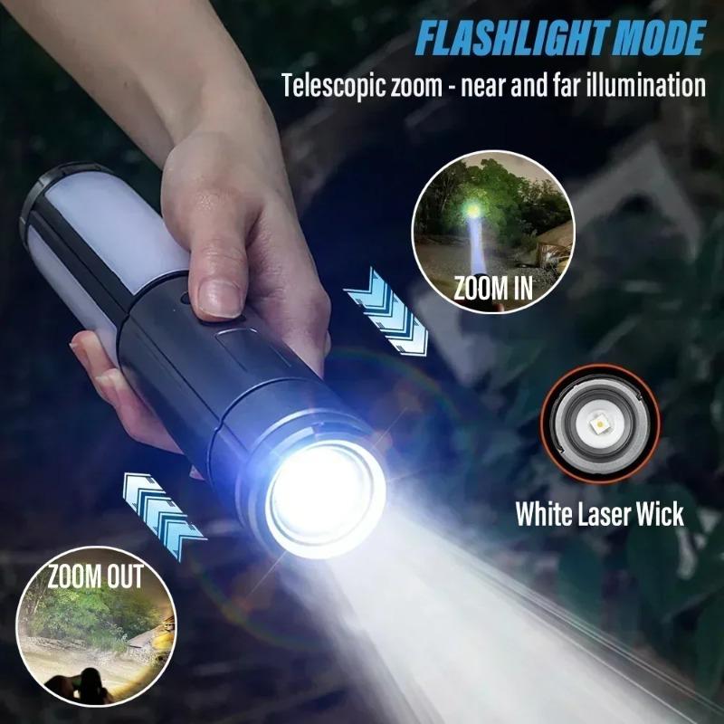 LED Camping Light Rechargeable Telescopic Zoom Flashlight, Multi-Functional Outdoor Lantern for Camping Hiking Fishing Emergency & Outdoor Activities