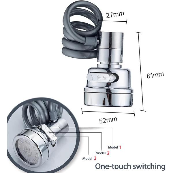 Przedłużka natryskowa do kranu, przedłużka kranu ze zraszaczem i rozciągliwym wężem - Zraszacz do zlewu kuchennego, 3 tryby strumienia wody, Oszczędność wody w kuchni