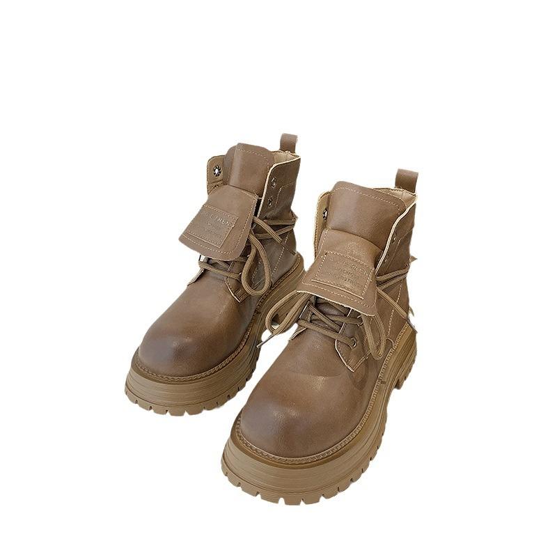 2024 new made old letter lapel strap Martin boots polished platform short boots locomotive boots children