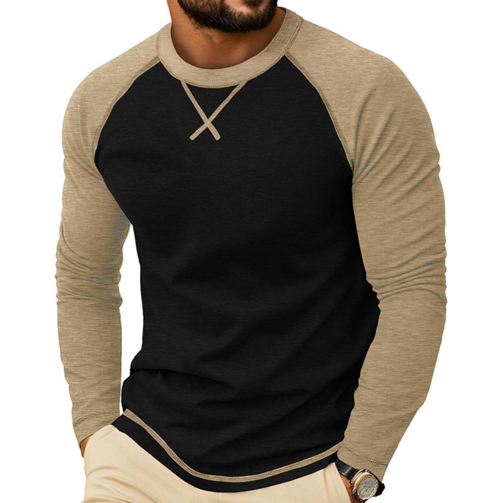 Herren Langarm Rundhals Freizeit T-Shirt Raglanärmel Kontrastnähte Leicht Atmungsaktiv Oberteil für den Alltag