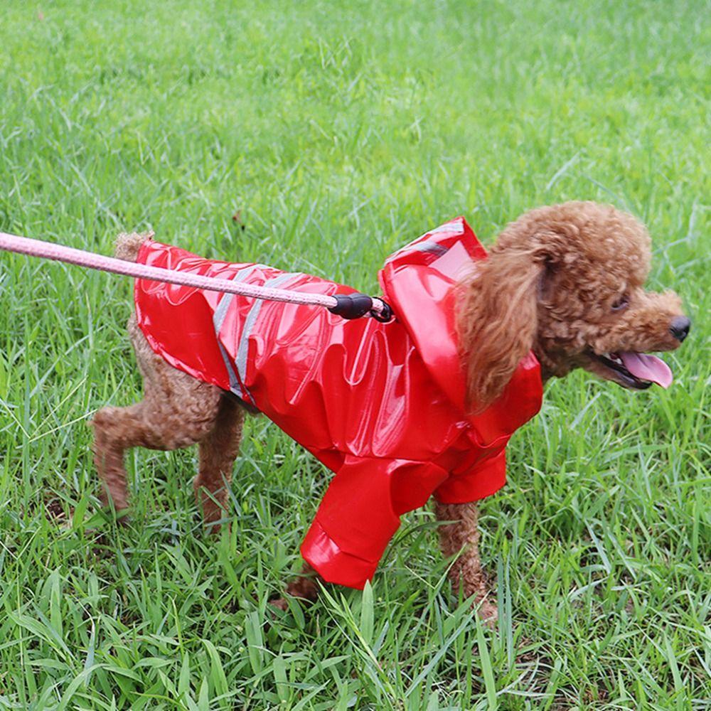 PU Dog Hooded Raincoat Towable Small Dog Clothes Stylish Dog Rain Cloak  Puppy