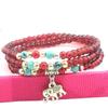Retro Elephant Charm Multilayed 6mm Red Garnet Beaded Bracelet Gemstone Bracelet
