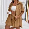 Women's New Fashion Casual Two-Piece Solid Color Loose Shorts & Short-Sleeved Shirt Set