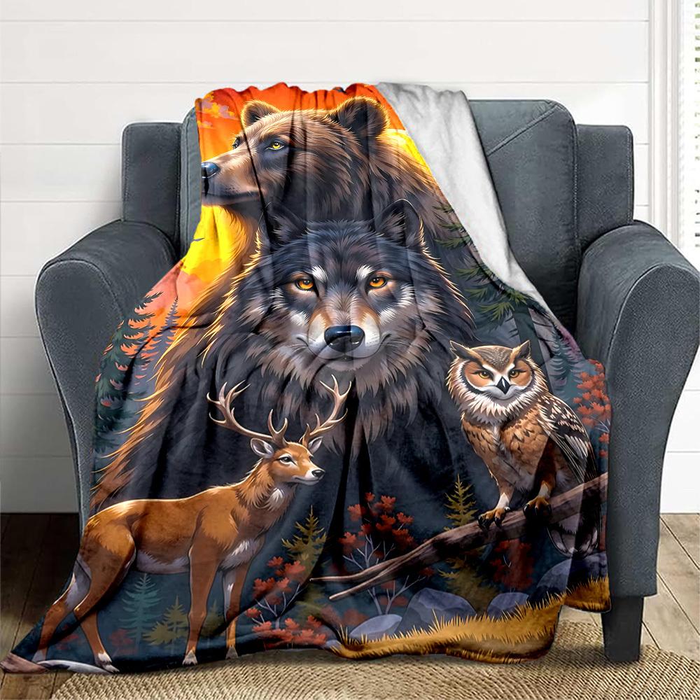

1pc Wildlife Nature Artwork Blanket Lightweight Flannel Blanket Throw Blanket For Sofa, Bed, Travel, Camping, Livingroom, Couch, Chair, And Bed yy2509 100x150cm