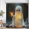 White Ghost Halloween Spectre Shower Curtain Pumpkin Lanten Spooky Happy Halloween Bathroom Decor Polyester Fabric Bath Curtain