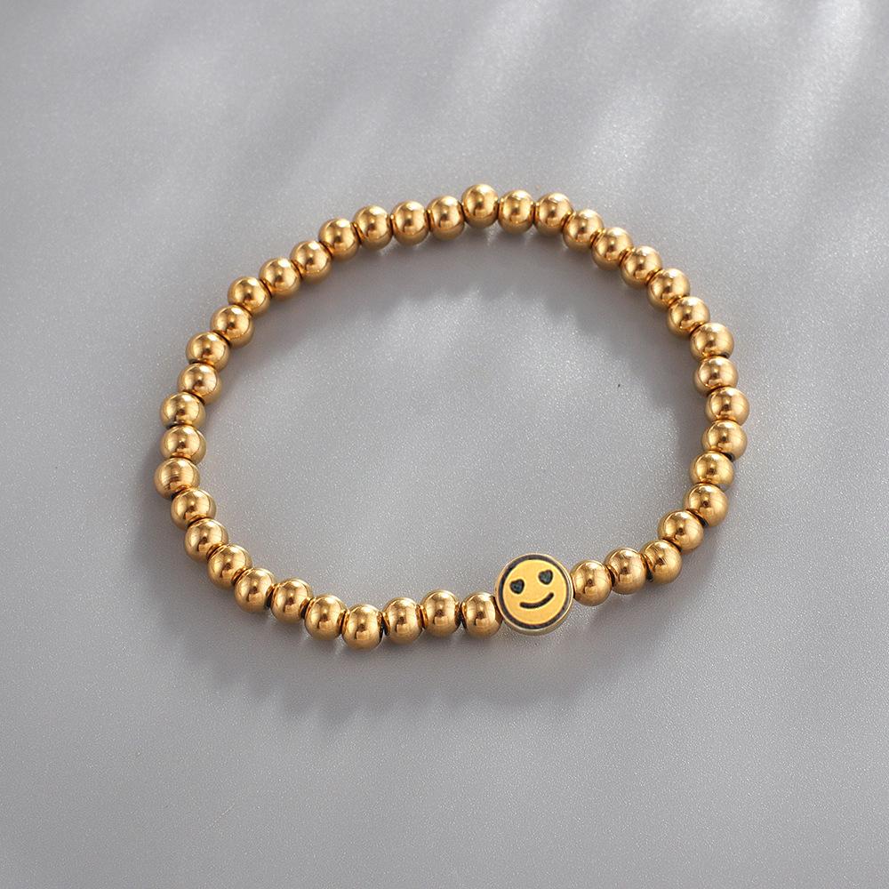 ALTERA New Fashion Stainless Steel Round Beads Elastic Bracelet Smile Face Charm Couple Bracelet for Men/Women BFF Zircon Gift