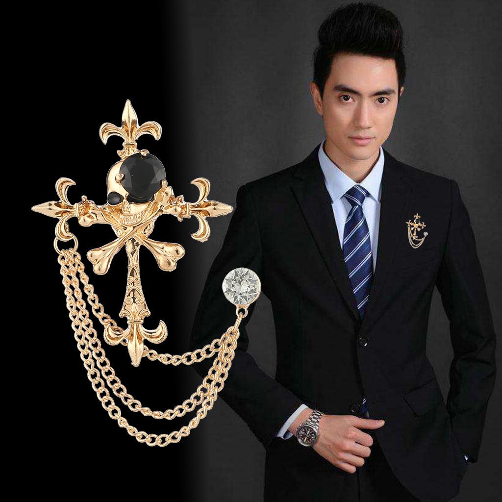 Men's Fashion Suit Brooch Simple Diamond Tassel Metal Wedding Dress Suit Brooch Collar Pin
