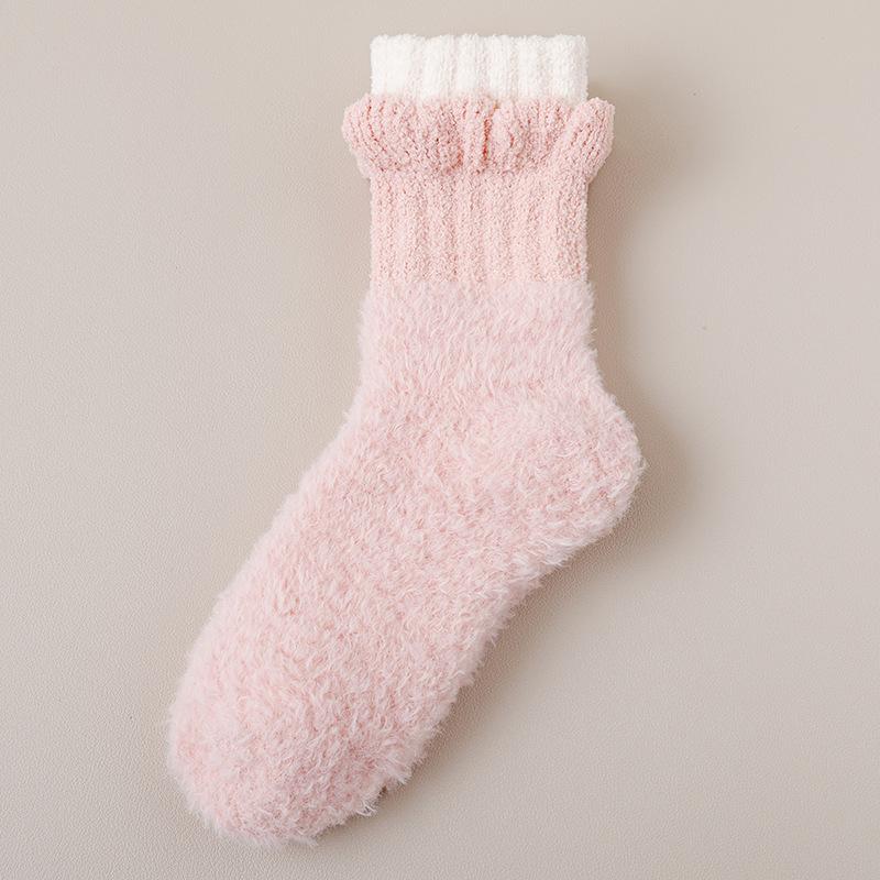Chaussettes Femme Épaisses Chaudes Flanc Corail Mi-mollet Chaussettes de Sol Chaussettes en Fourrure