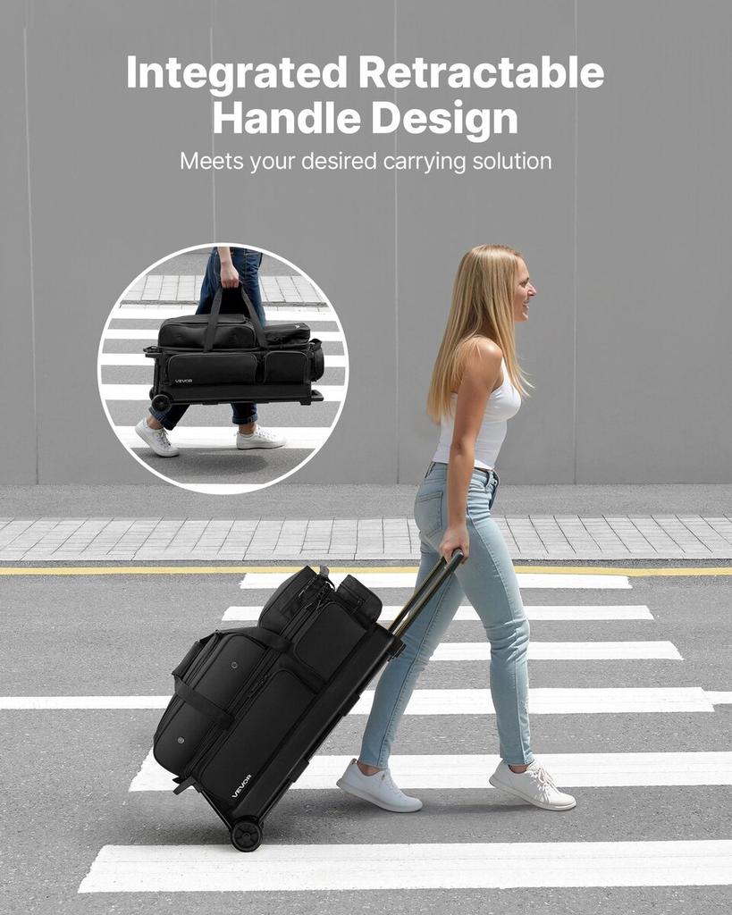 3 Ball Bowling Bag with Wheels Double Roller Bowling Bag Shoe Compartment