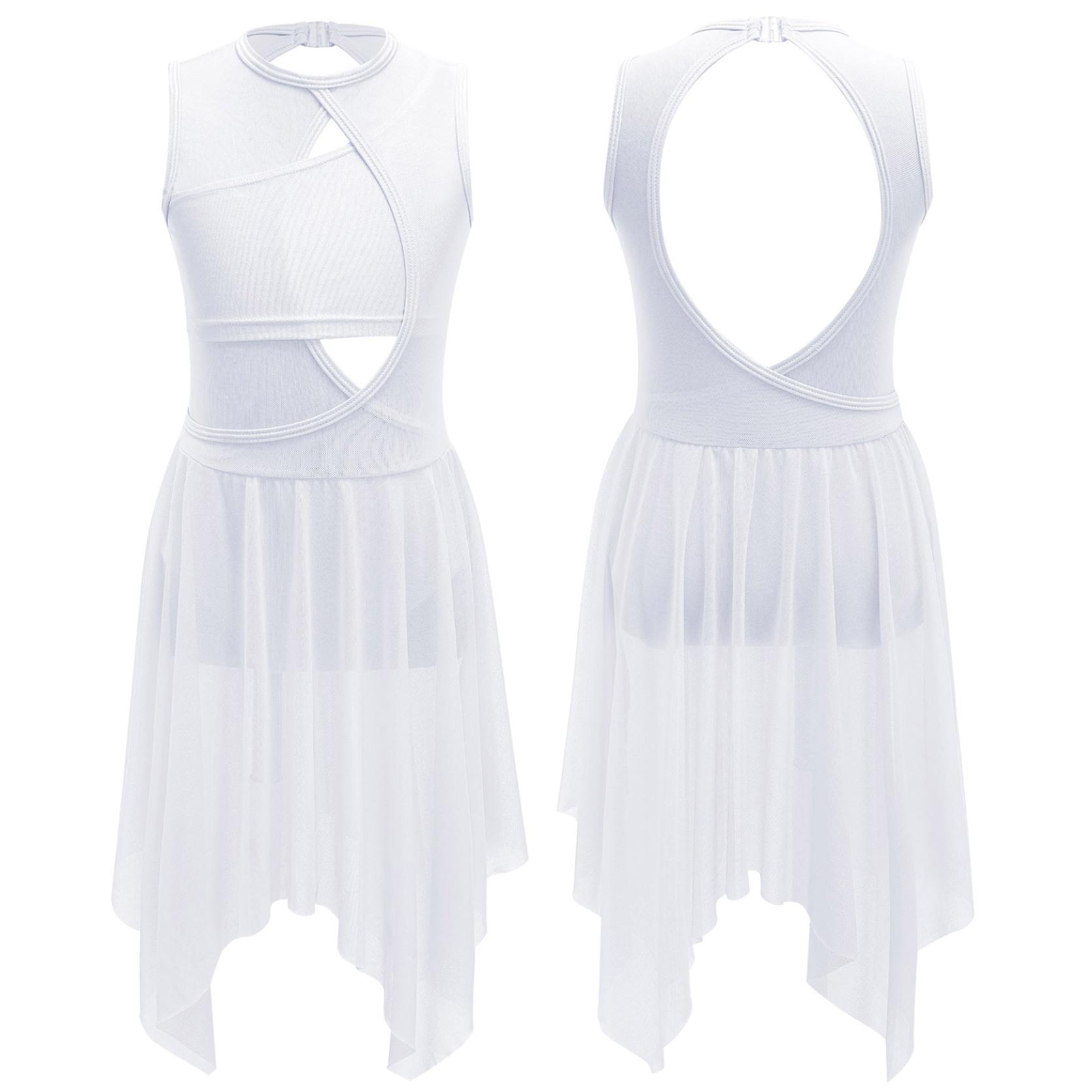 

Детское танцевальное платье без рукавов с перекрещивающимися нитями и спандексом в стиле пэчворк, танцевальное платье с открытой спиной, лирический костюм для латинского танца 9-10 Years белый