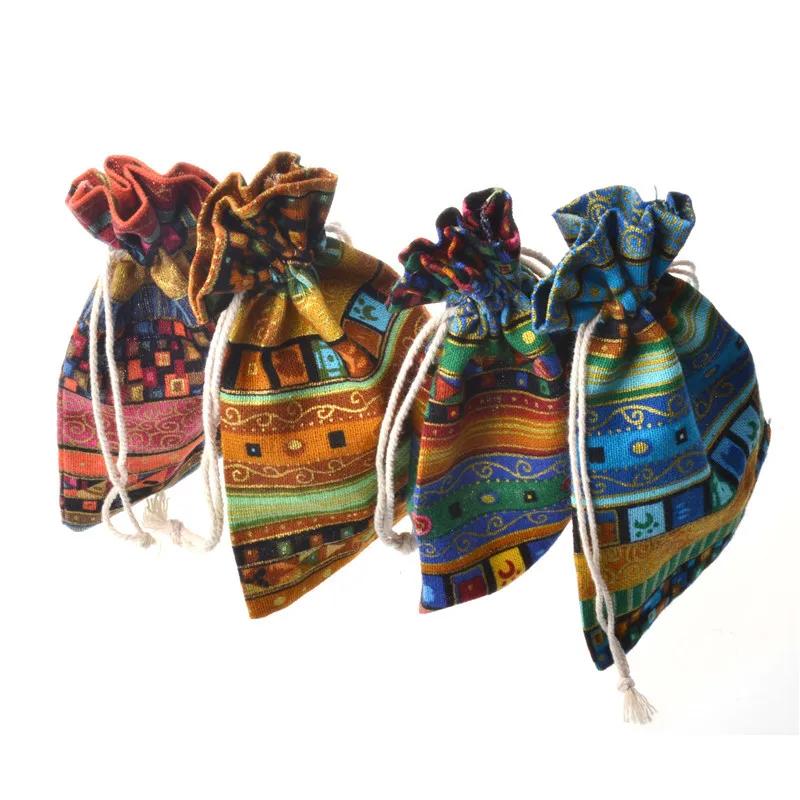 1/2/10 Stück Ethnischer Stil Baumwoll-Leinen Kordelzug Tasche Aufbewahrung für Buddhistische Perlen Schmuck Münzbörse Kleine Dinge Sortiertasche