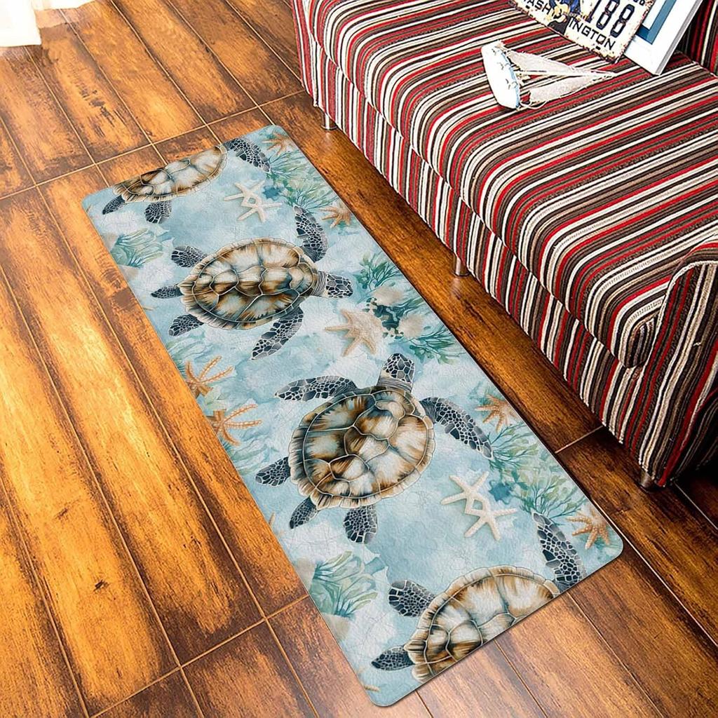 Turquoise Starfish Turtle Welcome Door Mat Living Room Entrance Mat Balcony Hallway Rug Laundry Room Bathroom Non-slip Floor Mat