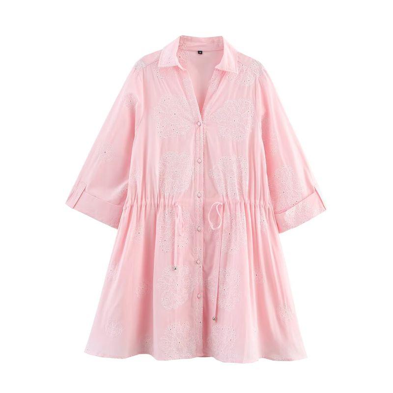 

Kaslead New Women clothes Western Style Adhesive Press Embroidery Gentle Lapel Short Dress 7484076 620 Pink L