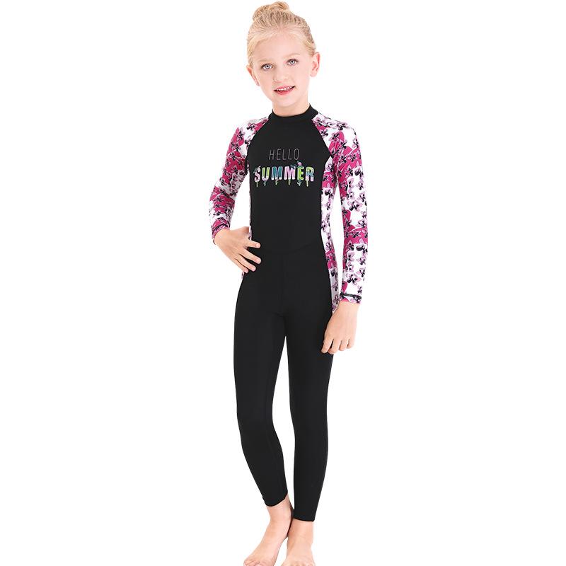 Children's Long Sleeve One-Piece Swimsuit - Girls' Quick-Drying Sunscreen Diving Suit