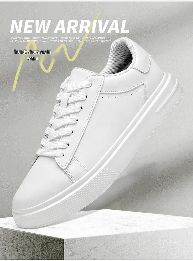 Men's Trendy Non-slip Thick-soled White Sneakers - Breathable, Versatile, Large Size Casual Sports Shoes