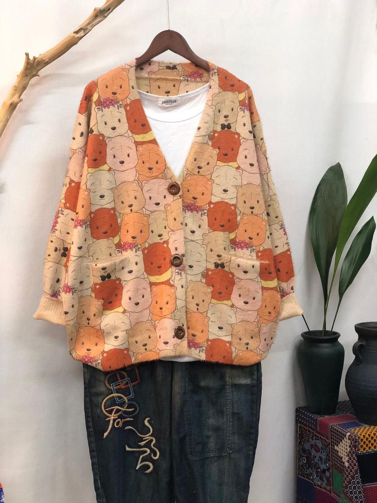 Factory new autumn and winter cute printed imitation mink velvet jacket women's Korean version loose lazy sweater