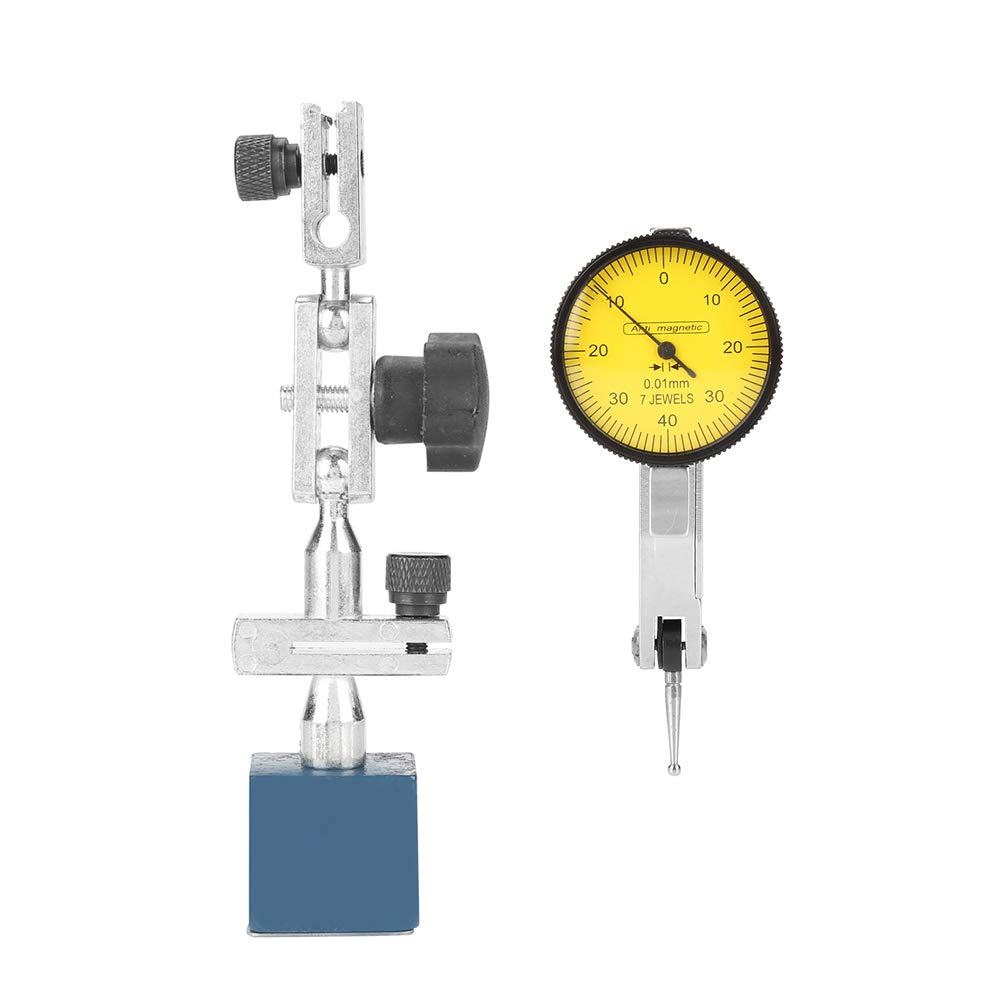 Dial Test Indicator, 0-0.8mm Dial Test Indicator Gauge Adjustable Magnetic Base Stand Holder with Yellow-face, Dial Base Holder
