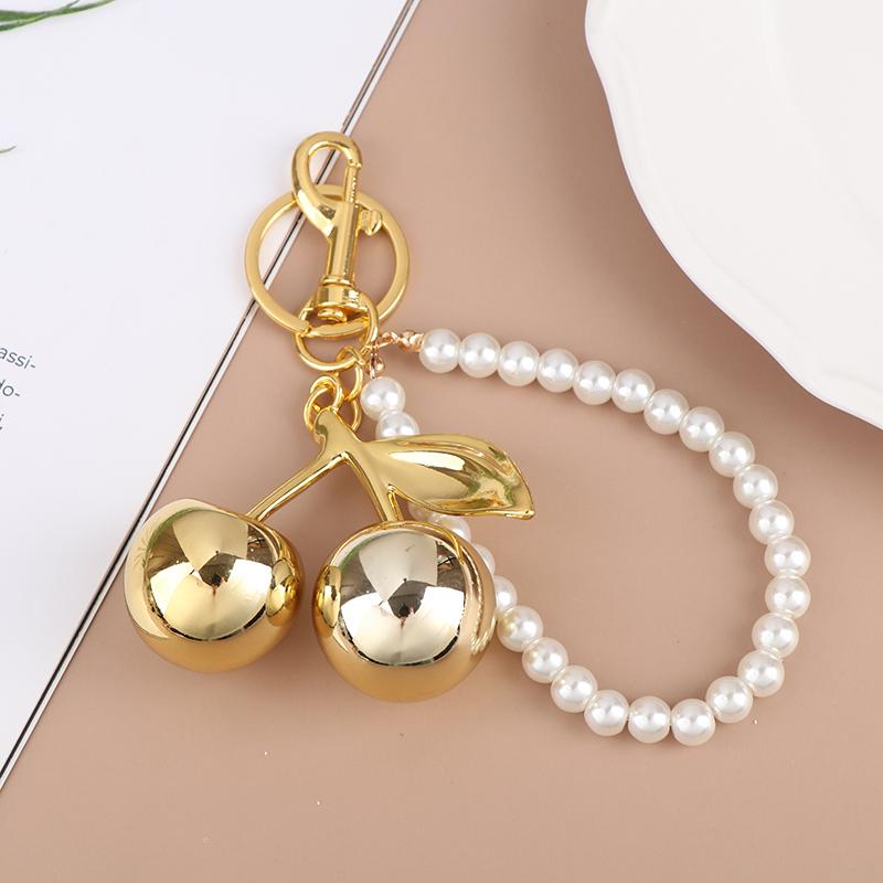 

Chic Black/Red Cherry Keychain With Sparkling Resin Pendant , Women S Bag Decoration Charm Key Chain Diy Accessories