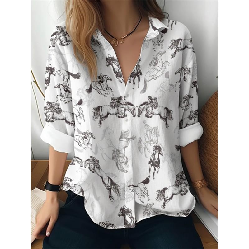 Womens Loose Fit Long Sleeve Cotton Linen Shirt With 3D Floral Print Casual Blouse 2025