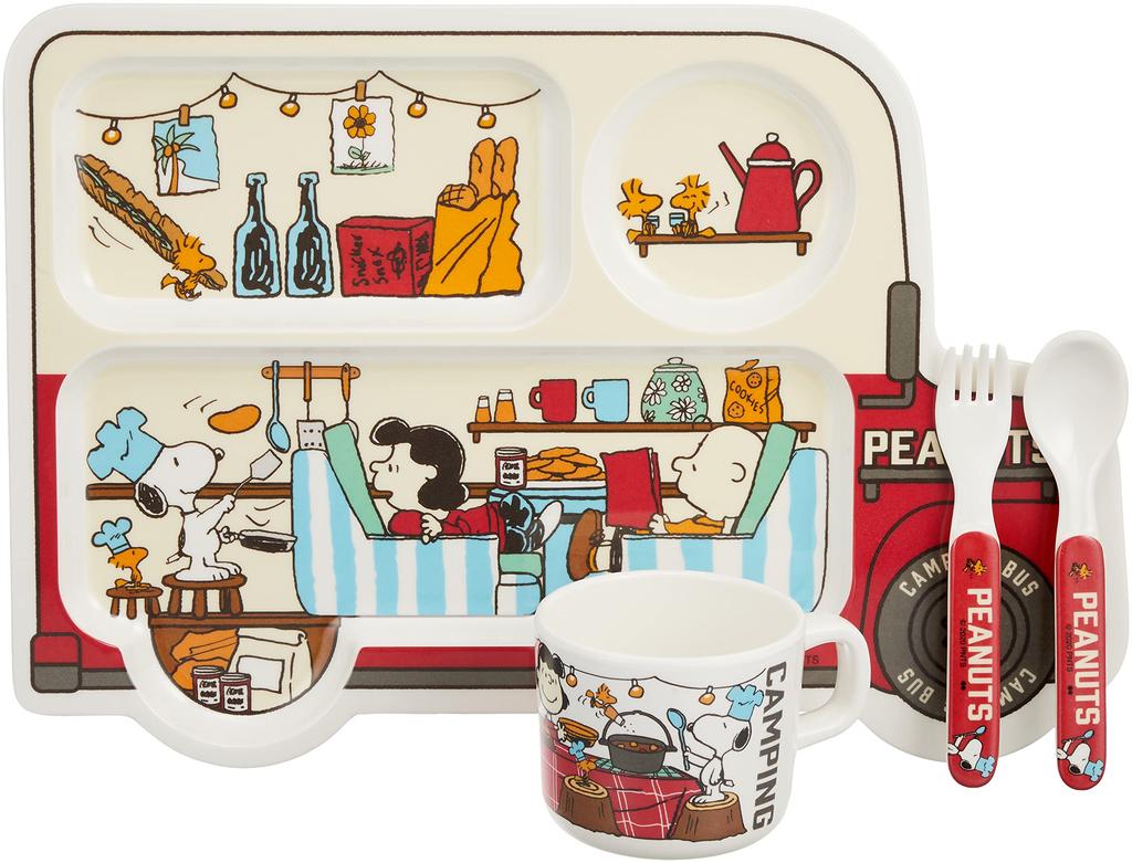 Onishi Ken Seihan PEANUTS Melamine Series Camping Bus Gift Cooking X 9 X Set, Red, 34.9 23.7cm (PE-2821)