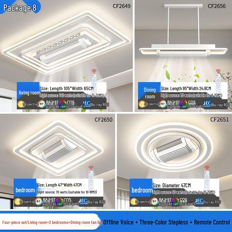 Modern Smart Leafless Ceiling Fan with Tricolor Light and Voice Control for Living Room/Bedroom, 110V, 36 inches