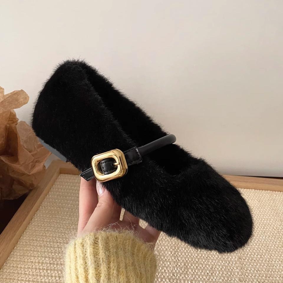 Real Wool Version~ Inner Height Increase 4cm Grape Ma Ballet Single Shoes Velvet Warm Fluffy Shoes Women Wear Mary Jane Shoes In Winter