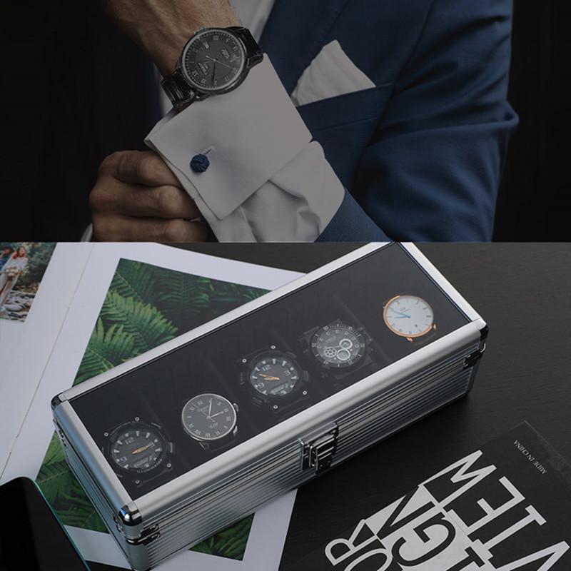 Custom Aluminum Alloy Watch Box with Transparent Lid - Silver, 3 To 10-Digit Options Available