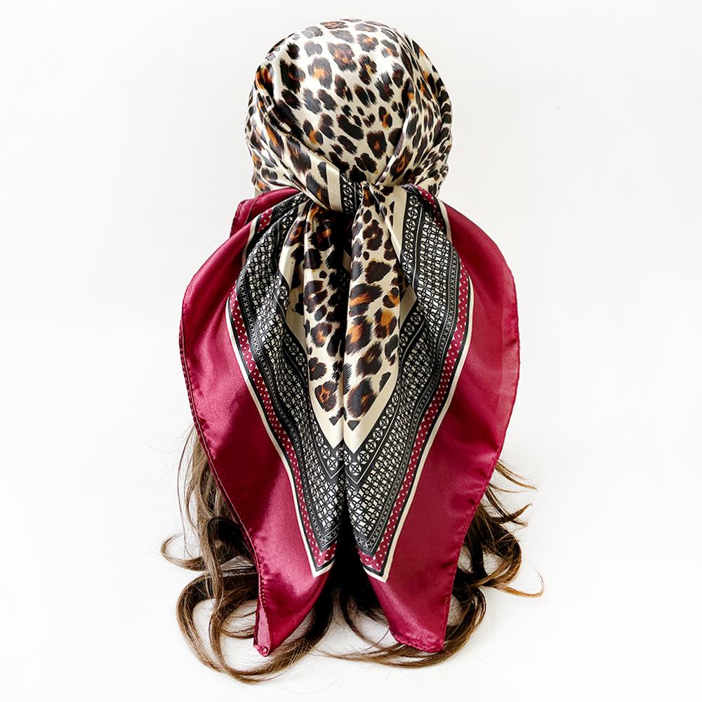 Artificial Silk Scarf 90cm Women's New Arrival Headscarf Satin Square Scarf Leopard Print Shawl