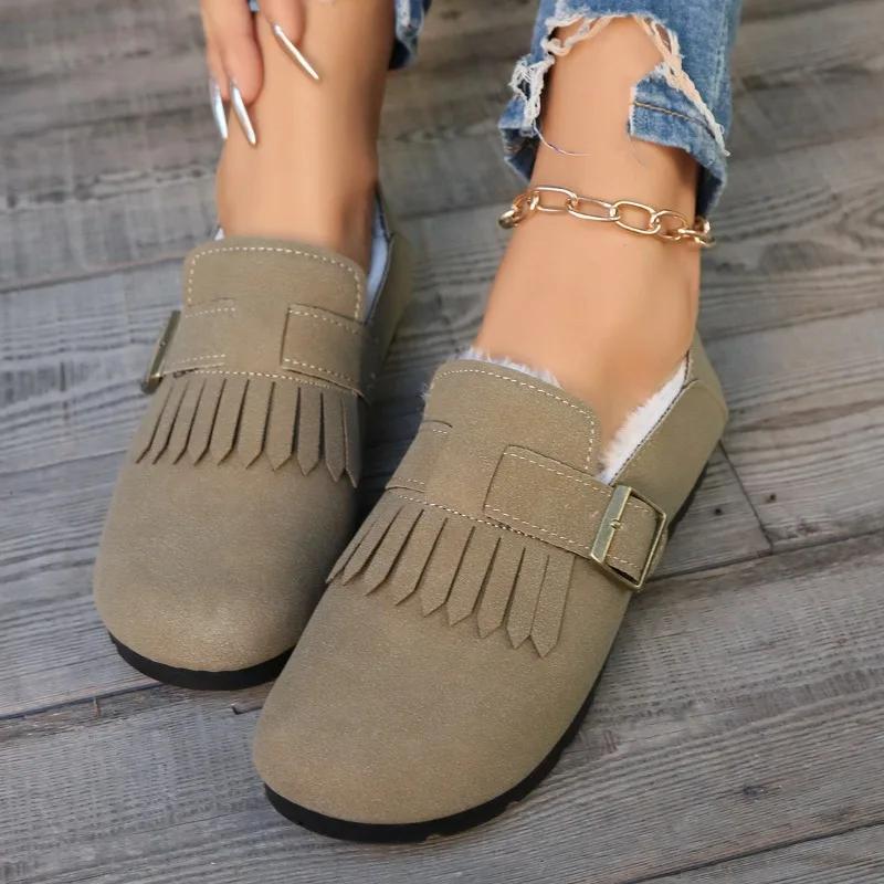 Fashion Women Flats Fringe Loafers Short Plush Warm Shoes Winter Brand New Sneakers 2025 Trend Casual Sport Snow Boots Mujer Zapatos