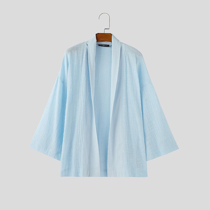 

INCERUN Oversized Men 3/4 Sleeve Open Front Casual Cotton Linen Tops Shirts 2XL