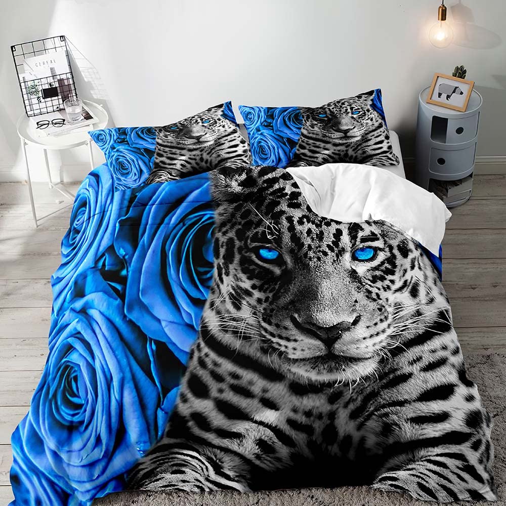 3PCS Lion King & Quen Beding Set, African Safari Animal Black Beding, Warm Comforter Cover, Bedrom Decor for Couples Ful Sized Dimensions
