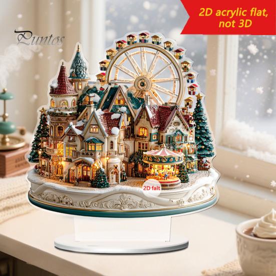 Christmas Tree Tabletop Decor 2D Acrylic Ferris Wheel Ornament for Holiday Tree, Festive Room Interior Decoration Display Board, Decoration,