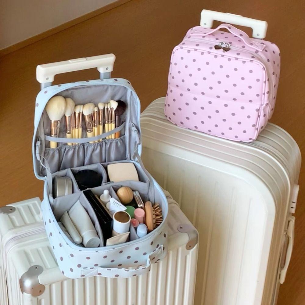 Polka Dot Handheld Makeup Bags Foldable Toiletry Pouch Sweet Style Cosmetics Organizer Travel Use