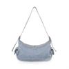 Vintage Washed Denim Crossbody Bag With Embroidered Letters Frayed Edge Medium Capacity Casual Travel Shoulder