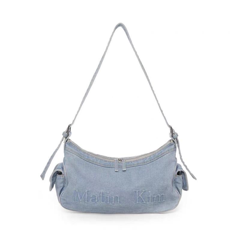 Vintage Washed Denim Crossbody Bag With Embroidered Letters Frayed Edge Medium Capacity Casual Travel Shoulder